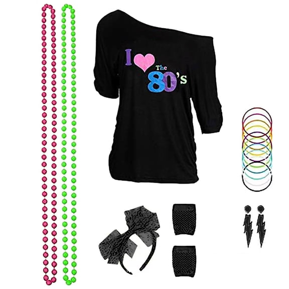 SJLDQY Carnival Womens 70S 80S Disco Dress Up Fahsion Tops With Headwear Outfits Party Stage Performance Clothes Set