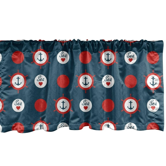Ambesonne Anchor Window Valance, Marine Ship Helm Design, 54" X 12", Night Blue Vermilion