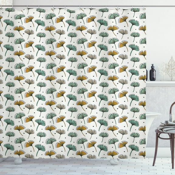 Ambesonne Gingko Shower Curtain, Floral Autumn Design, 69"Wx75"L, Forest Green Apricot
