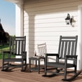 thumbnail image 1 of 3 Piece Patio Rocking Chair Set, Outdoor Conversation Set w/ 2 Rockers & 1 Coffee Table, Eucalyptus HDPE Rocking Bistro Set for Backyard Porch Poolside Lawn, 1 of 5