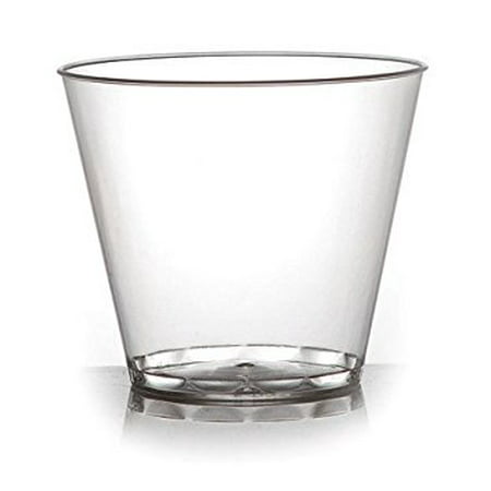 Fineline Settings 409-CL, 9 Oz. Renaissance Serve Clear Plastic Tumblers, Disposable Heavy Base Brandy Whiskey Tumblers, Plastic Scotch Whisky Glasses