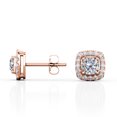 thumbnail image 3 of JeenMata Cushion Halo 1.10 Carat Round Brilliant Cut Moissanite 4 Prong Setting Stud Earrings in 18K Rose Gold Plating over Silver, 3 of 5