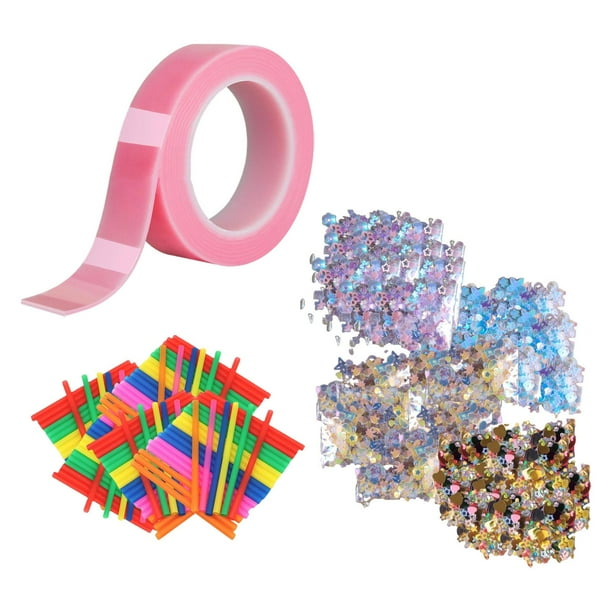 Cinta adhesiva de doble cara, con forma de bola y pajitas, divertida para adultos y niños, multifuncional, juguete sensorial, relajante, para hacer burbujas, nanocinta. Rosa