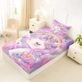 thumbnail image 4 of Metsweet Dreamy Floral Unicorn Twin Sheets 3pcs, Watercolor Rainbow Flowers Bedding, Pink Purple,1 Fitted Sheet, 1 Flat Sheet and 1 Pillowcase, 4 of 5
