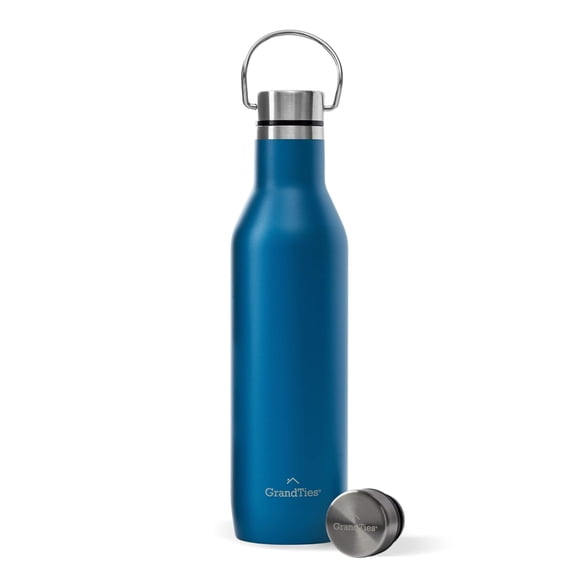 GrandTies Stainless Steel Water Bottles with 2 Lids | Slim Vacuum Insulated Cupholder Flask | Reusable Leak Proof BPA-Free Keep Cold Water bottle for School Gym Travel Sports | 21oz, Cobalt Blue