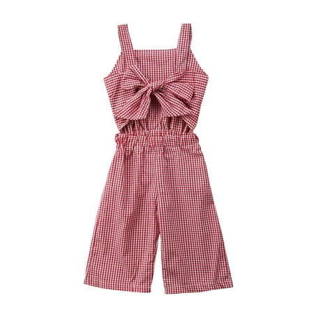 

Fullvigor Toddler Girls Plaid Suspender Jumpsuit Romper Overalls Wide Leg Trousers Outfit