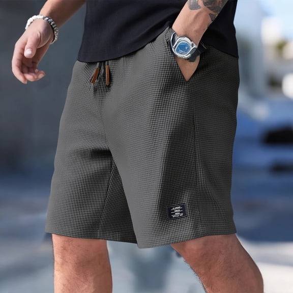 Nestiefly Mens Casual Waffle Shorts Cotton Drawstring Shorts Stretch Elastic Waist Summer Beach Lounge Sweat Shorts Gray M