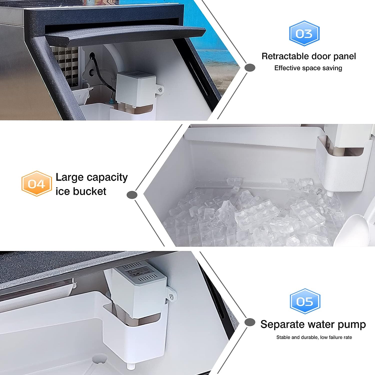 Kolice Commercial Automatic Ice Cube Machine,Ice Machine Ice Maker-132lbs per Day For Bars,Cafes, Milk-tea stores, Restaurants, Hotels,Bakeries, Dessert Shop
