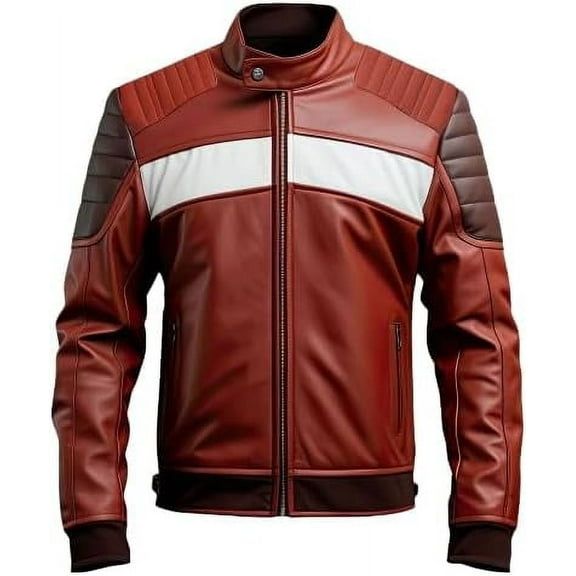 HIDE CRAFTS Men's Brown Genuine Sheepskin Leather Jacket, Biker, Crossover, Motorcycle Racer, Vintage Style (US, Alpha, X-Large, Regular, Regular, Brown and Yellow)