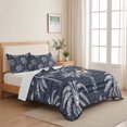 thumbnail image 5 of Quilts Twin Size Bedding Set, Navy Blue Palm Tree Lightweight Quilted Comforter, Summer Botanical Tropical Tree Soft Reversible Bedspread Coverlet with Pillow Covers for All Season, 68" x 86", 5 of 9