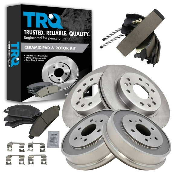 TRQ Front & Rear Premium Posi Ceramic Brake Pad Shoe Rotor Drum Kit for GM BKA10452 Fits select: 2005-2007 CHEVROLET SILVERADO, 2005-2007 GMC NEW SIERRA