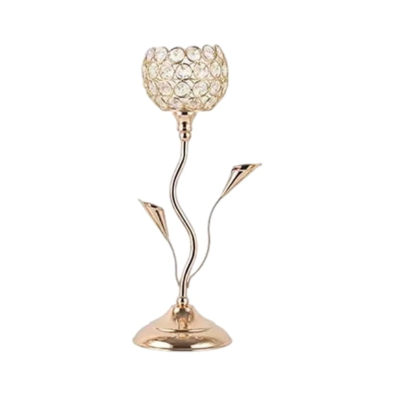 Cheapark Exquisite Crystal Flower Candle Holder With Gold Base - Elegant Gift Romantic Decor For Home Any Space Valentine's Day Per fect