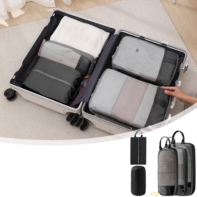 Travel Storage Bag Set Hand Carry Large Capacity Clothing Organizing Bag 5 Packing Cubes Set Mesh Travel Luggage Organizers With Laundry Bag