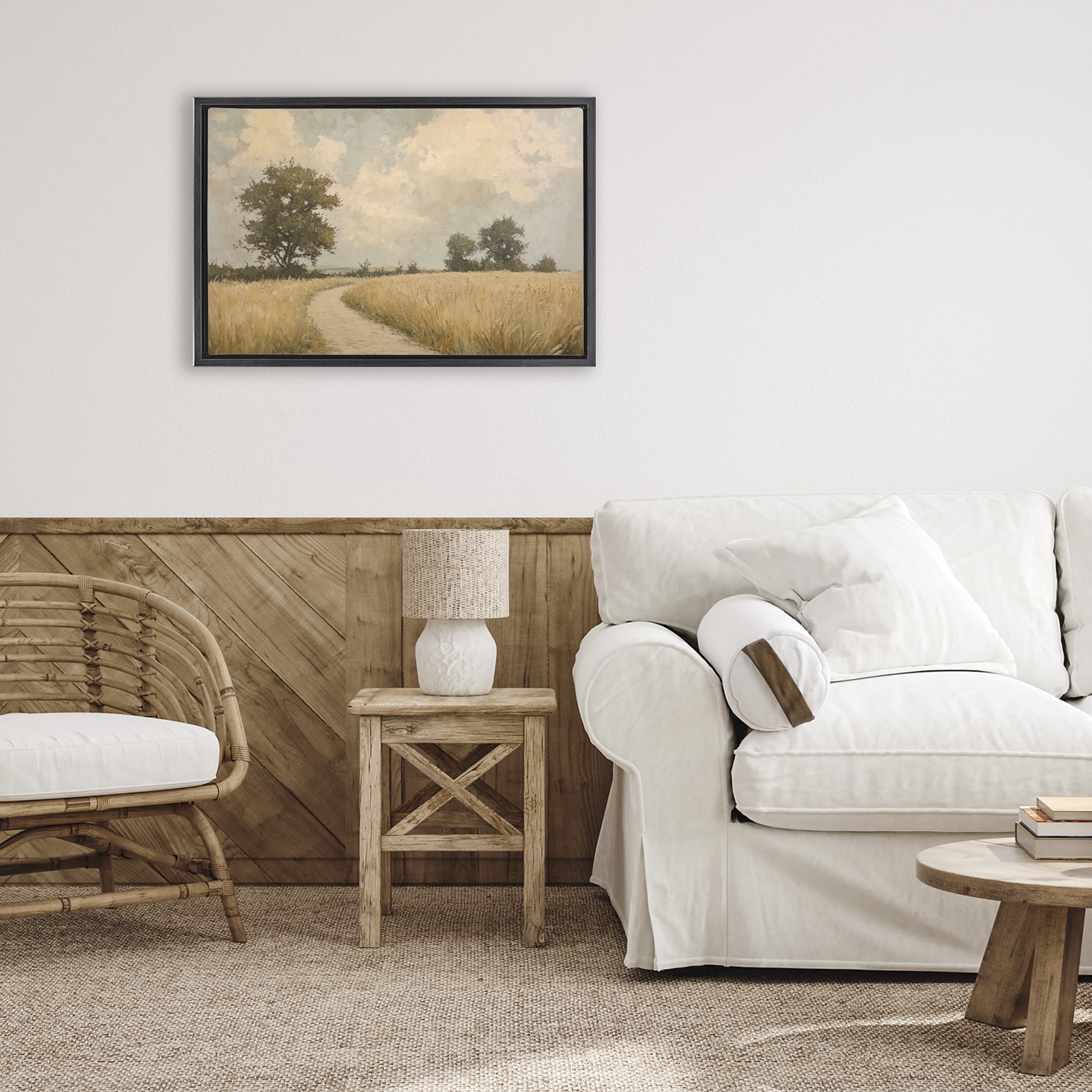 Stupell Industries Soft Field of Wheat Black Framed Floater Canvas Wall Art, design by Petal Prints Design