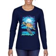 thumbnail image 1 of Swimming Sea Turtle Animal Lover Womens Graphic Long Sleeve T-Shirt, Navy, Small, 1 of 3