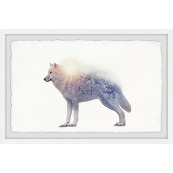 Marmont Hill Bright White Wolf Framed Wall Art, 8" x 12"