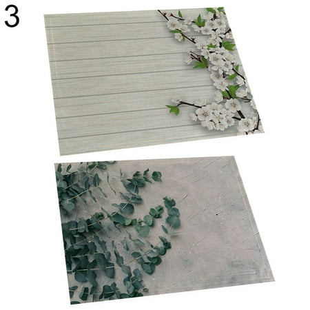 

LIHUA 2Pcs 42x32cm Leaf Floral Print Heat Insulation Placemat Bow Dish Pad Table Decor