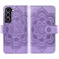 thumbnail image 6 of Compatible with Samsung Galaxy S23 5G Wallet Phone Case and Tempered Glass Screen Protector Flower Faux Leather Flip Credit Card Holder Stand Zipper Cell Cover for S 23 23S SM-S911U 6.1 inch Purple, 6 of 9