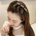 thumbnail image 3 of Eoperou Korean Style Elegant Tight Anti-fall Side Bang Clip Shiny Rhinestone Flower Decor Double Layer Hairpin Hair Accessories, 3 of 8