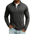 thumbnail image 4 of Men's Long Sleeve Polo Shirts Casual Button T-Shirts with Pocket Basic Lightweight Collared Golf Shirt Dark Gray M, 4 of 5