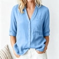 thumbnail image 2 of Edvintorg Womens Button Down Shirt Cotton Lightweight 3/4 Sleeve V Neck Casual Loose Top Womens Clothing Blue L, 2 of 9