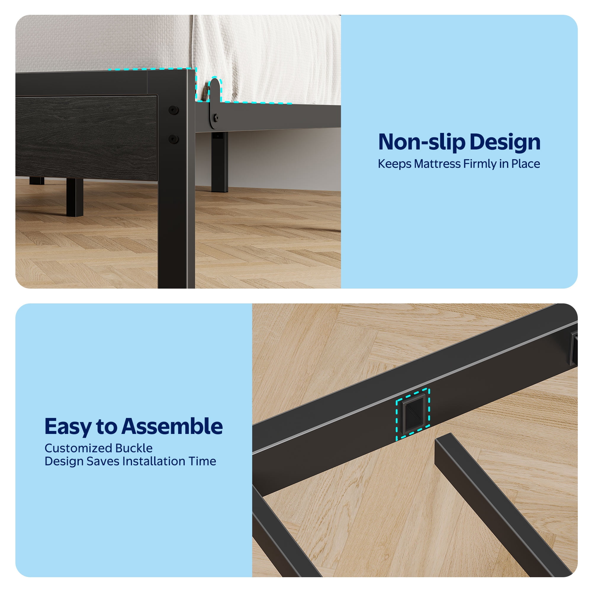 Greenstell King LED Bed Frame with Headboard Storage - Charging Station,Black