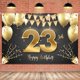 thumbnail image 1 of Hamigar Fondo De Pancarta De Feliz Cumpleaños Número 23 De 6 X 4 Pies, Decoraciones De Cumpleaños De 23 Años, Suministros Para Fiestas Para Mujeres Y Hombres, Color Negro Y Dorado, 1 of 5