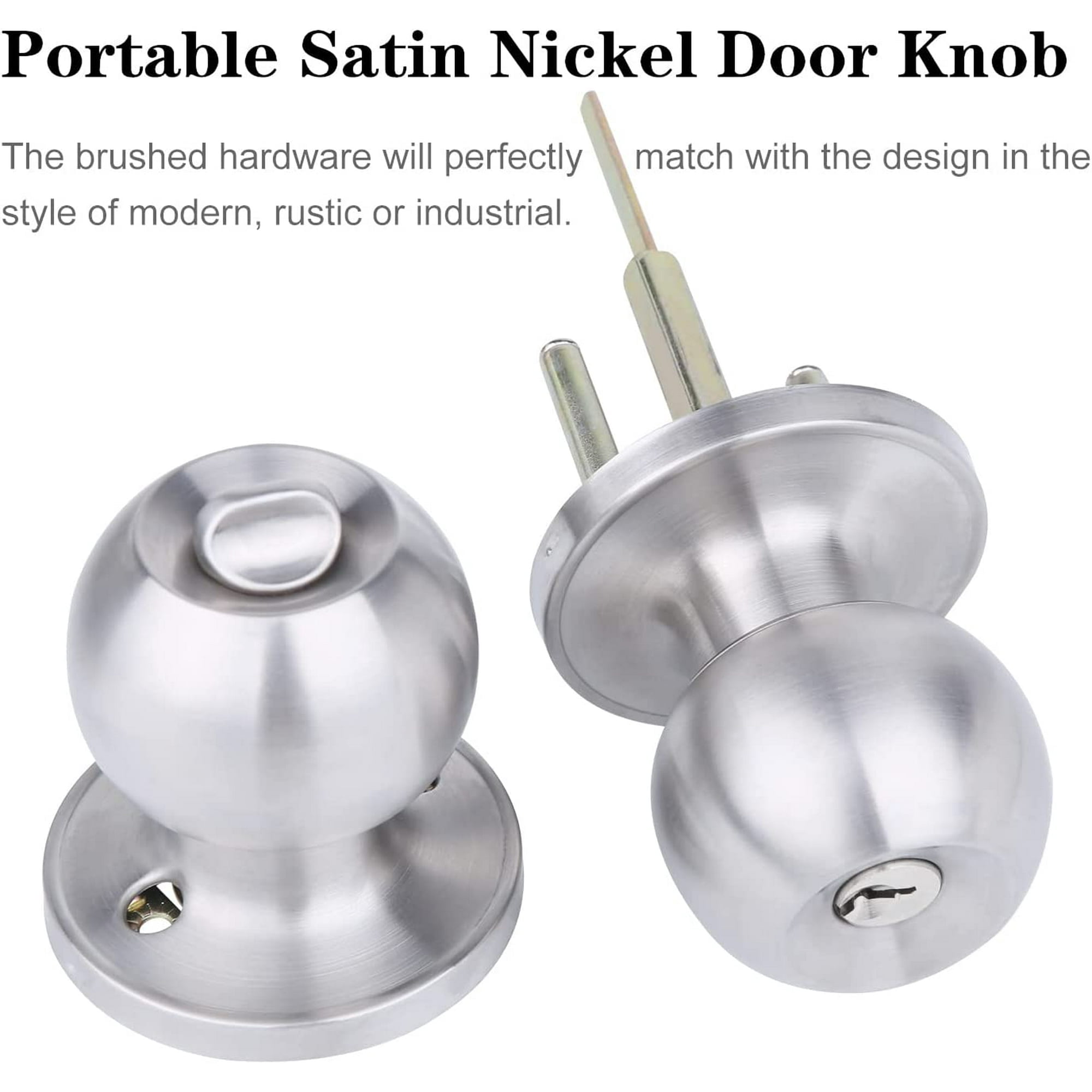 YIHATA 5 Pack Keyed Alike Doorknobs, Entry Doorknob Lock with Keys, Round Ball Door Knobs for Front Door, Exterier and Interier Doors, Satin Nickel Finish