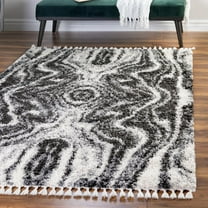 Unique Loom Hygge Shag Collection Area Rug - Valley (5' 3" x 8' Rectangle Black and White/Gray)