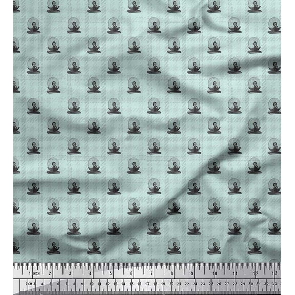 Soimoi Green Poly Georgette Fabric Check & cut-off saw Hardware Printed Fabric 1 Yard 52 Inch Wide