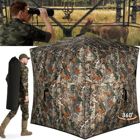 Hunting Blind with Carrying Bag 270/360 Degree See Through 2-3 Person Pop Up Ground Blinds 300D Portable Concealed Hunting Tent for Deer and Turkey