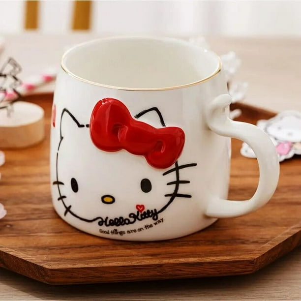 Sanrio-taza de Hello Kitty para niñas, tazas de cerámica de dibujos animados Kawaii, suministros de cocina, regalo para niños, Kuromi Melody Cinnamoroll