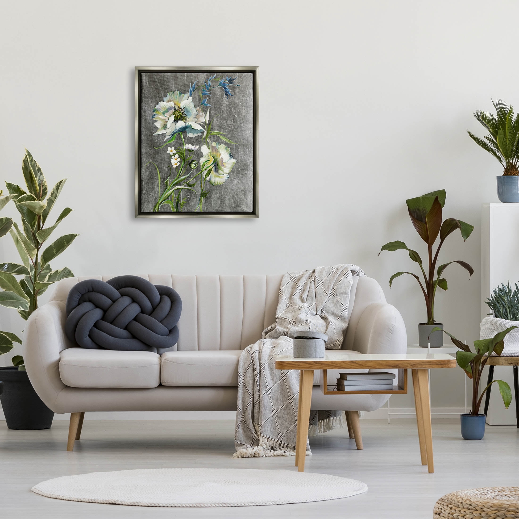 Stupell Industries Blooming White Flowers Graphic Art Luster Gray Floating Framed Canvas Print Wall Art, Design by Liz Jardine