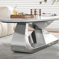 thumbnail image 5 of Tabaray Modern Oval Coffee Table Luxury Sintered Stone Top Coffee Table with Sculptural Geometric Stainless Steel Base,Mid-Century Marble Grain Center Table for Living Room,Grey, 5 of 8