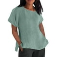 thumbnail image 1 of Yuyuzo Chemises en Coton et Lin pour Femmes Manches Courtes Haut Habillé Col Rond T-Shirts Amples Tuniques d'Été, 1 of 6