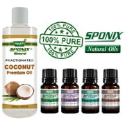 Coconut Carrier Oil Fractionated 16 Oz (473 mL) Eucalyptus Lavender Peppermint Frankincense 10 mL Each Essential Skincare Oil Kit Essential Oil and Carrier Oil Combo by Sponix Made in USA