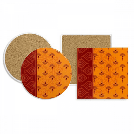 

Printing Repeat Cloth Orange Colorful Art Coaster Cup Mug Holder Absorbent Stone Cork Base Set