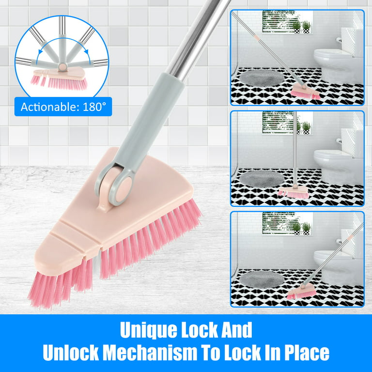Lochimu Triangle Floor Brush，Shower Cleaning Brush with Flexible Brush Head  Powerful Shower Cleaning Scrubber with Long Handle Reusable Sturdy Cleaning  Brush for Bathroom 