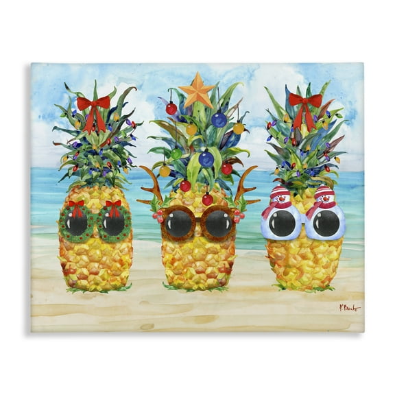 Stupell Industries Christmas Cool Pineapples Holiday Painting Gallery Wrapped Canvas Art Print Wall Art, 20 x 16