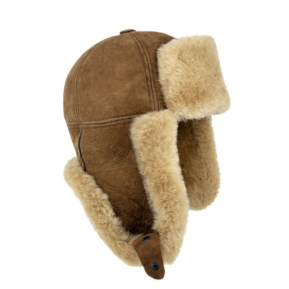 Leather Aviator Russian Ushanka Trapper Shearling Sheepskin Fur Ear Flap Waterproof Winter Hat (US, Alpha, Medium, Bronze)