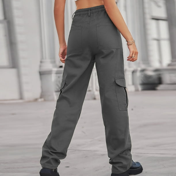 Womens Cargo Pants Relaxed Fit High Waisted Straight Leg Pants