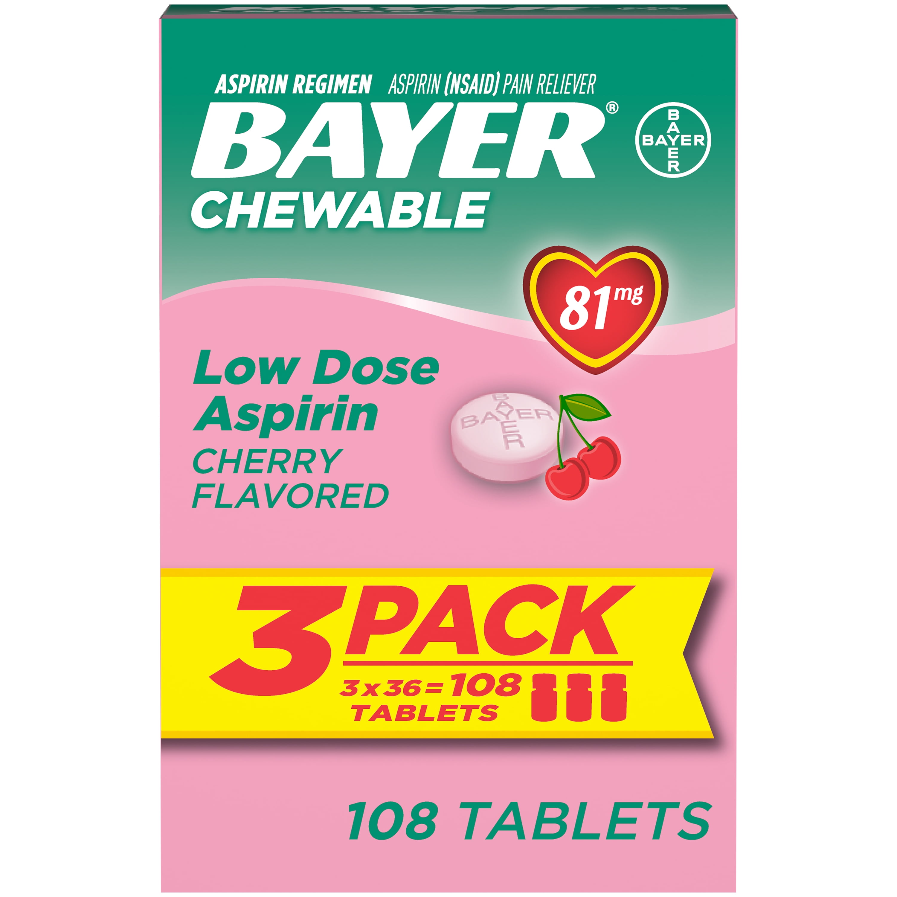 Bayer Chewable Aspirin Regimen Low Dose Pain Reliever Tablets, 81mg