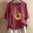 thumbnail image 3 of Blouses pour Femmes, T-shirt Décontracté en Coton et Lin Imprimé à Manches Courtes et Col Rond avec Boutons, 3 of 4