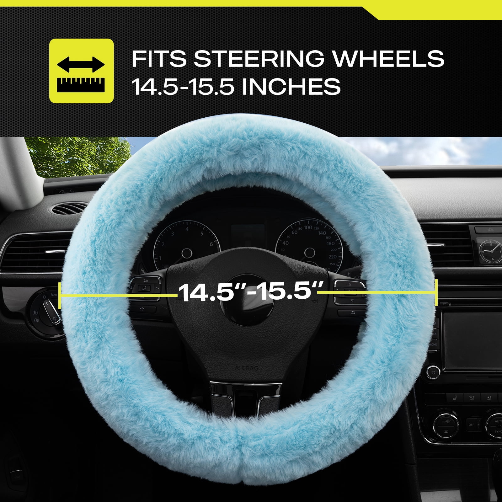 Auto Drive Fuzzy Steering Wheel Cover, Soft Plush Faux Fur Steering Wheel Cover, Cozy Warm Steering Wheel Cover Non-Slip, Universal Fit for Cars SUV Truck, Fits 14.5"–15",Blue
