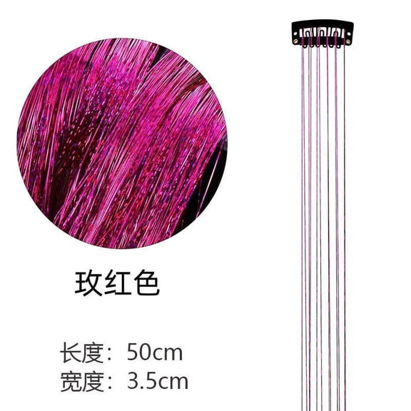 XmhyTop 8-Pack Heat-Resistant Glitter Sparkle Hair Tinsel Clips, 20-Inch Fairy Strands, Festival, Party & Gift Ideas, Shiny Hair Extensions for Women & ，Rose