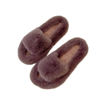 

Gomelly Women s Living Cozy Open Toe Plush Slipper Casual Breathable Warm Shoe Lightweight Solid Fluffy Slides Purple 5.5