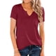 thumbnail image 4 of Camiseta Mujer Camiseta De Manga Corta De Algodón Con Cuello En V Top De Color Sólido, Rojo Vino, M AweSitey AP001699-09, 4 of 6