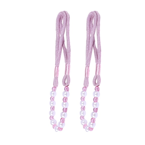 LAMIRO 2 Pairs Curtain Ropes Tiebacks - Pearl Chain Curtain Ties with Curtain Holdbacks for Home and Office Window Drapery,Pink
