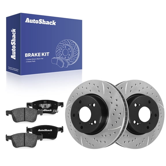 AutoShack Front Vented Drilled & Slotted E-Coated Brake Rotors   Ceramic Pads 6-PC Brake Kit Replacement for 2022-2024 Honda Civic ShadowGuard 11.1" (281.95 mm)