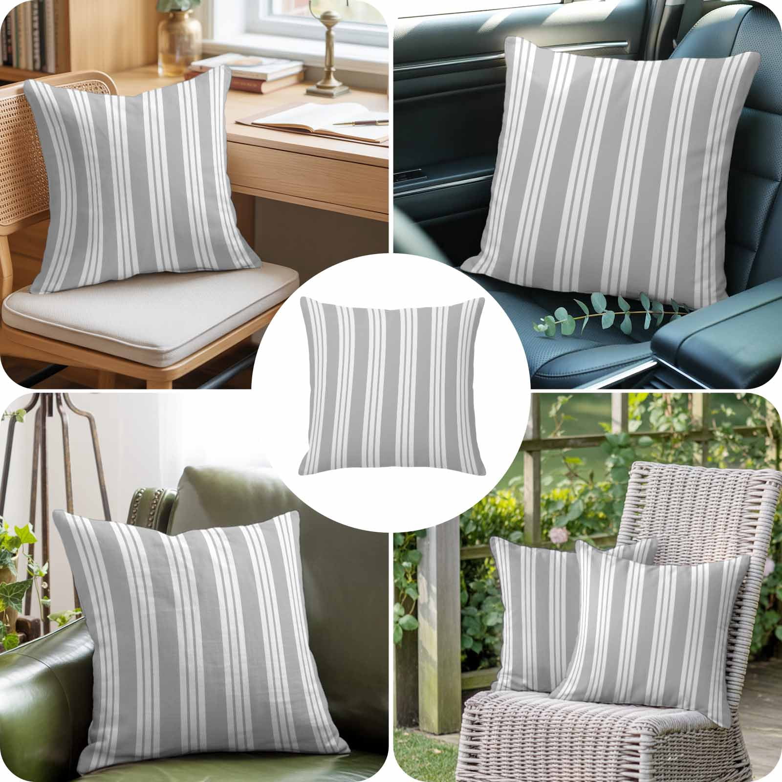Throw Pillow Covers, Striped Grey 26x26 Pillow Covers for Couch/Sofa/Bed, Farmhouse Line Stripes Classic Decorative Square Linen Cushion Pillowcase for Home Decor